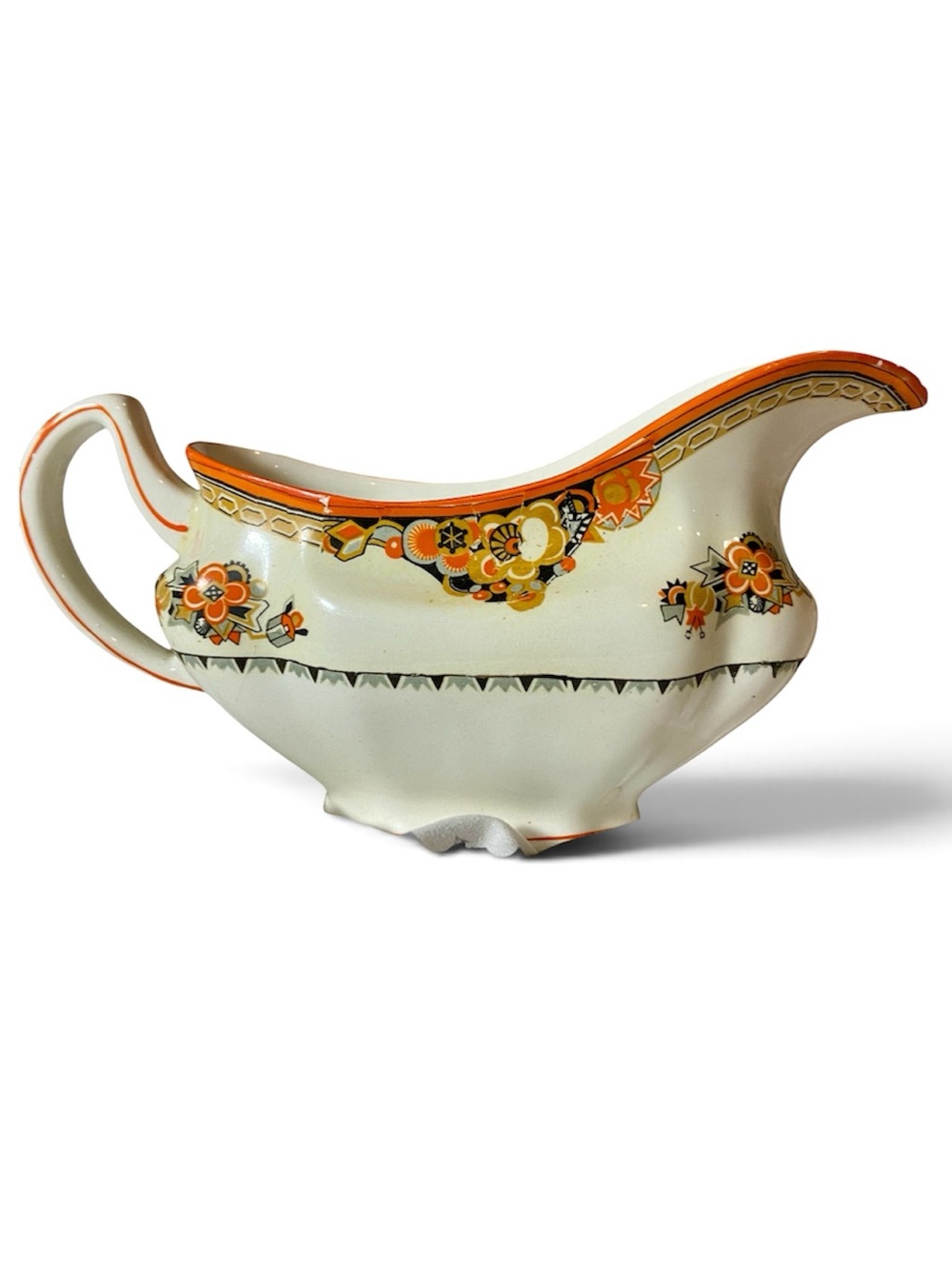Vintage Porcelain Gravy Boat Orange and Black Halloween Decor